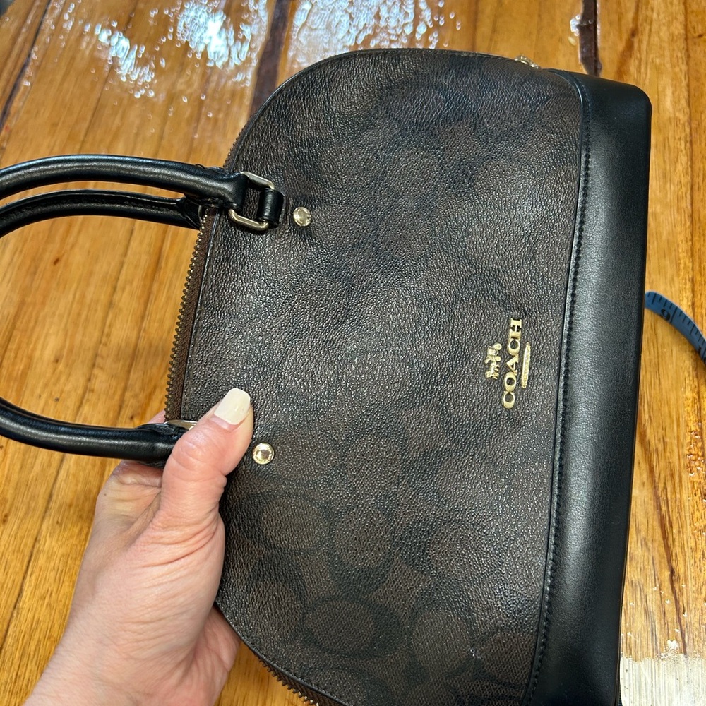 Coach Brown Signature Dome Satchel with Black Trim - Picture 7 of 10